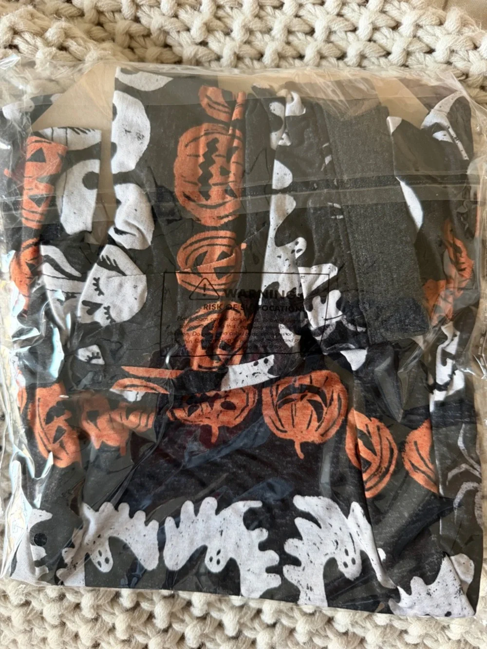 Kids Black Halloween Short Sleeve Pajama Set with Pumpkins & Skulls